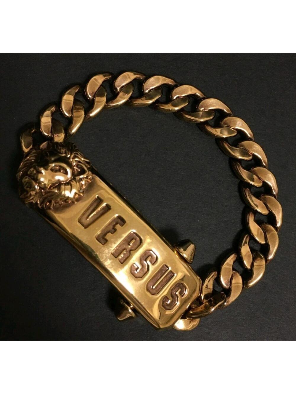 VERSACE Versus Logo Lion Motif Gold Tone Bracelet